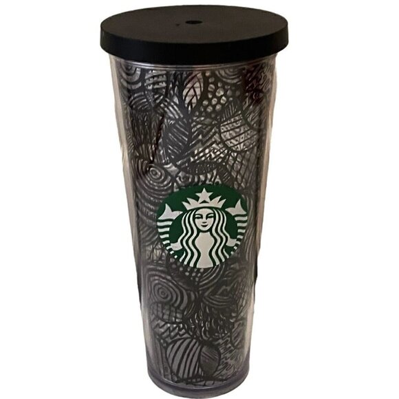 2014 Starbucks Black Line Acrylic Cold Tumbler Venti 24 oz No Straw - Picture 1 of 7